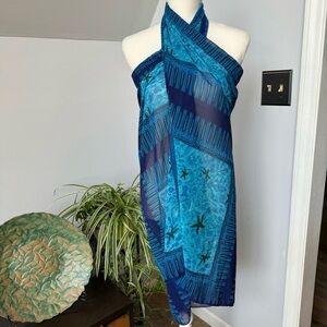 Venezia Scarf Sarong‎ Coverup in Blue Green Sea Themed Print Lightweight 62x43